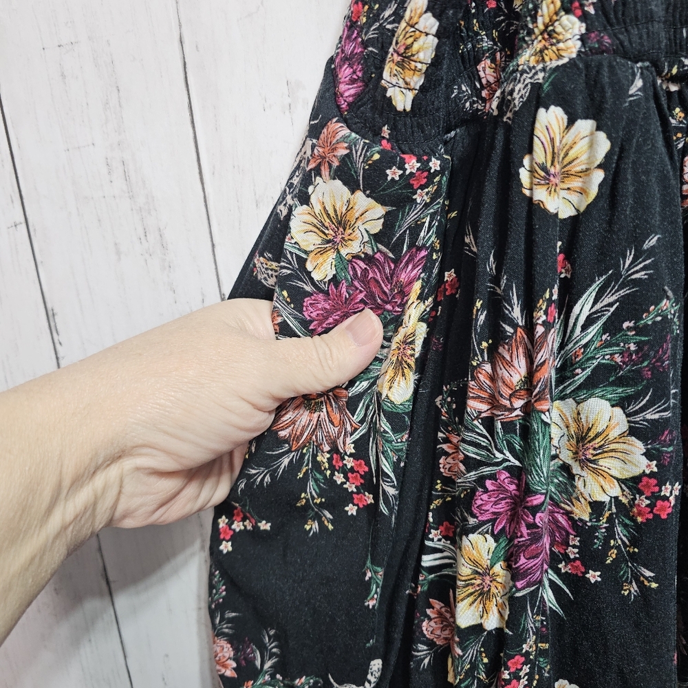Torrid Women's Black Floral Midi Challis Floral Smocked Tiered Dress Size 4X. - Picture 6 of 12